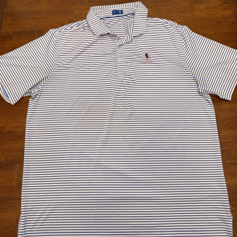 Stitch Golf Men's 2XL Performance Polo‎ Shirt Blue White Stripe Shoal Creek